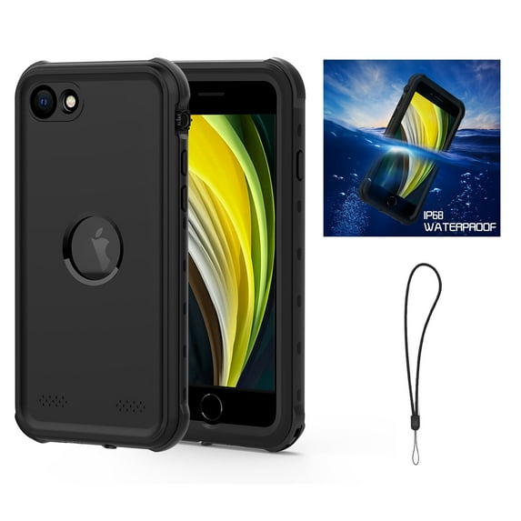 IP68 Waterproof Case iPhone SE (2022/2020) (3rd/2nd Gen),iPhone 8/iPhone 7 Cover 4.7" with Screen Protector Full Body Heavy Duty Hard Back + Transparent PC + Shockproof TPU Cover,Black