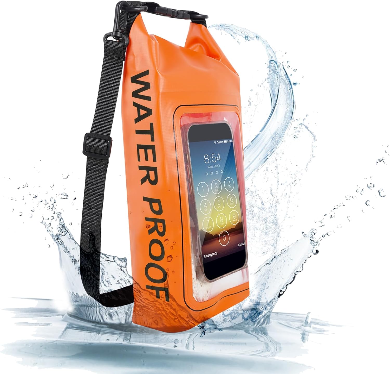 IP68 Waterproof Dry Bag, 2L - Roll Top Pool Bag，Dry Bags for Kayaking Waterproof-w/Phone Pouch,Large Phone Pouch,Boating & Kayak Accessories Camping (Orange 2L)