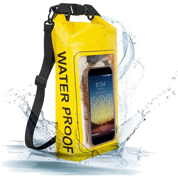IP68 Waterproof Dry Bag, 2L - Roll Top Waterproof Pool BagDry Bags for Kayaking Waterproof-w/Phone Pouch,Large Waterproof Phone Pouch,Boating & Kayak Accessories Camping (Yellow)
