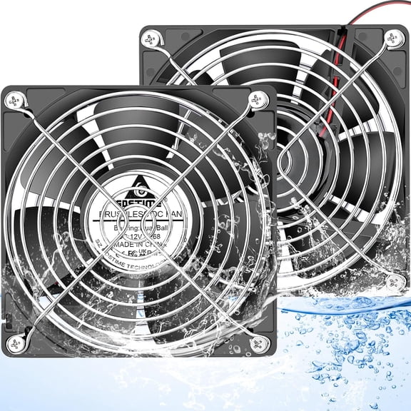 IP68 Waterproof Fan 120mm x 25mm 12V DC Brushless Computer Case Cooling Fan Dual Ball Bearings 2 Pin for RV Fridge Ventilation, 2 Pack