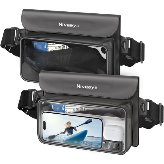 IP68 Waterproof Fanny Pack - 2 Pack, Floating Dry Bag Pouch, Phone Waist Pouch Bag, Beach, Kayaking, Swimming, Boat Essentials, for iPhone 17/16/15/14/13/12 Pro Max up to 9.5"