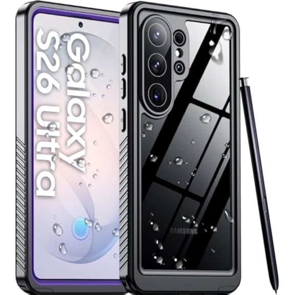 IP68 Waterproof Full Body Case for Samsung Galaxy S25 Edge 6.7", Built‑in Screen & Lens Protector, Purple/Clear