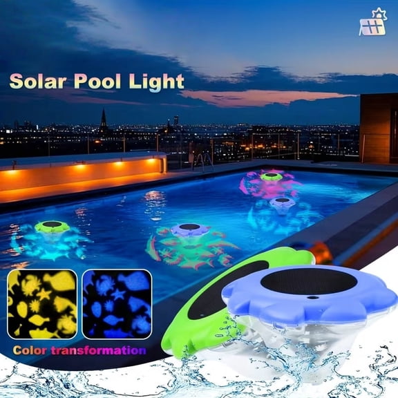 IP68 Waterproof Solar Floating Pool Lights, RGB Auto On/Off Above Ground Pool Lamp For Hot Aquarium Tub(Blue)