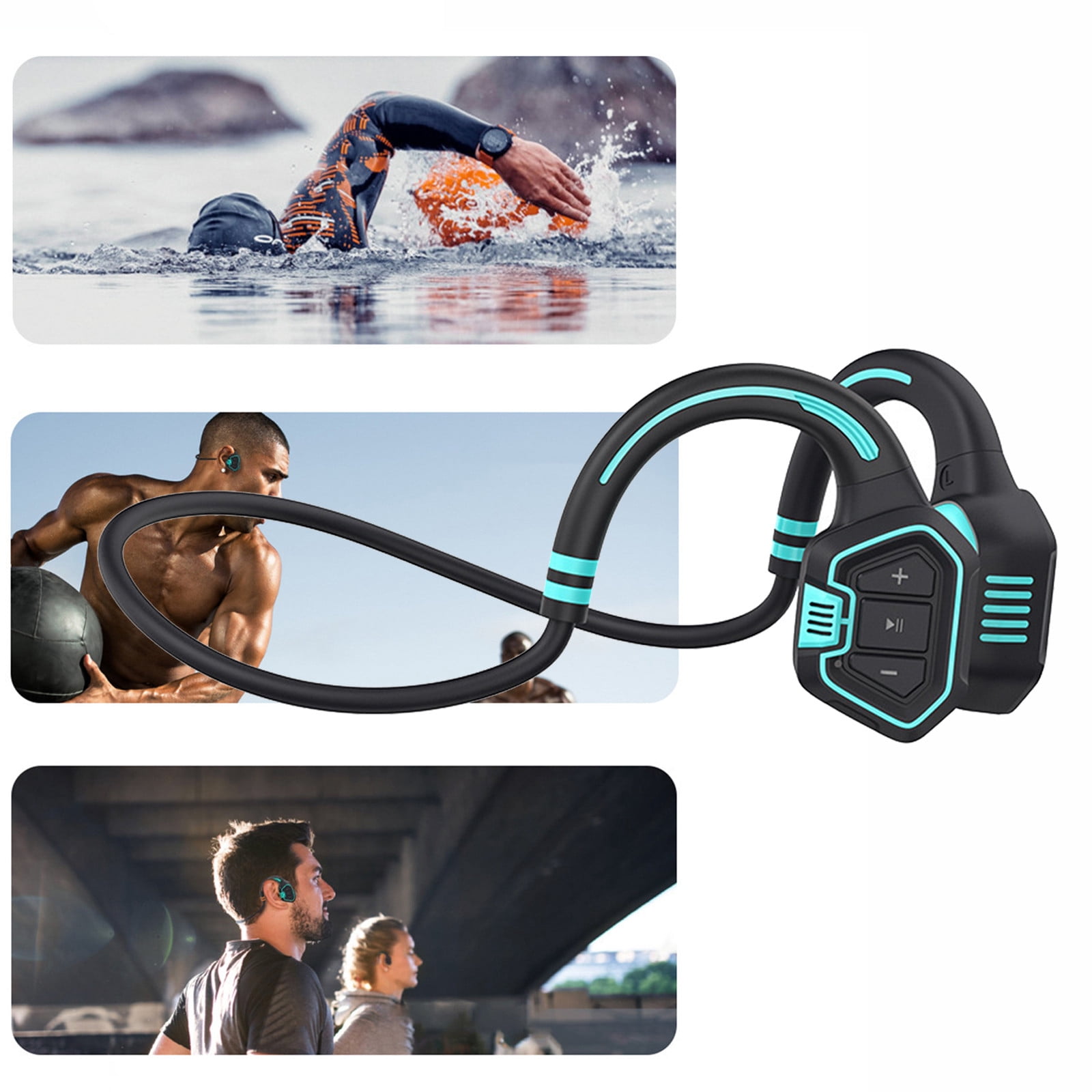 IP68 Waterproof Swimming Headphones, Wireless Sports Earphones with 16GB MP3 Storage, Bone Conduction Bluetooth Headset with Long Battery Life and Noise Reduction for Running and Gym
