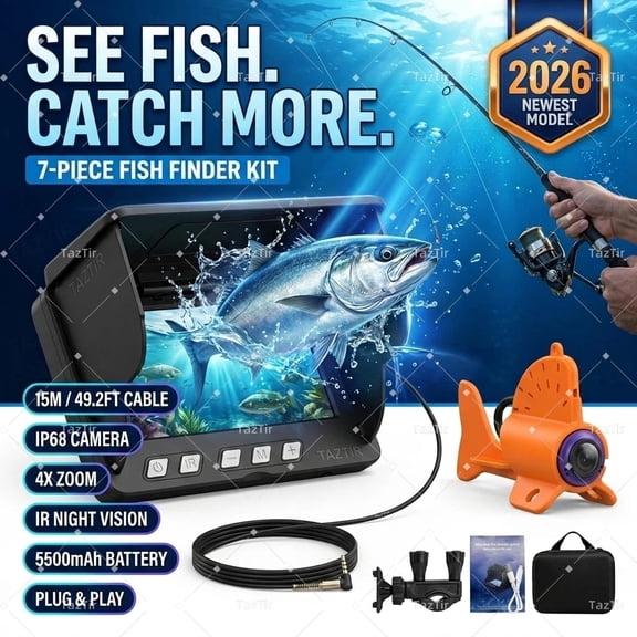 IP68 Waterproof Underwater Fishing Camera with Monitor | All-in-One Portable Fish Finder with Night Vision & Depth Finder | for Ice, Lake, Sea, Kayak, Boat