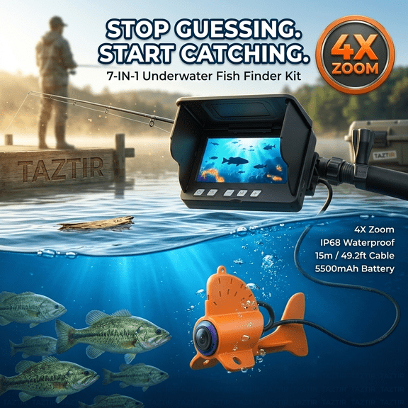 IP68 Waterproof Underwater Fishing Camera with Monitor | All-in-One Portable Fish Finder with Night Vision & Depth Finder | for Ice, Lake, Sea, Kayak, Boat