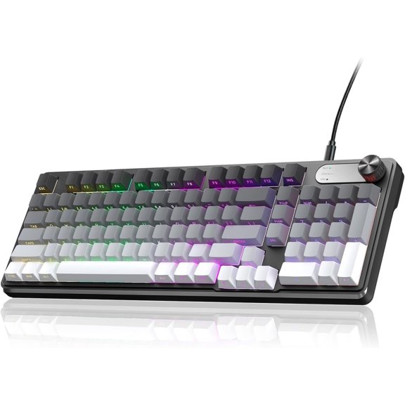 IP98 Gaming Keyboard - Wired Keyboard with RGB Backlighting, IPX8 Water Resistance, and Side Printed PBT Translucent Keycaps, Suitable for Gaming or Work (Gray-White)