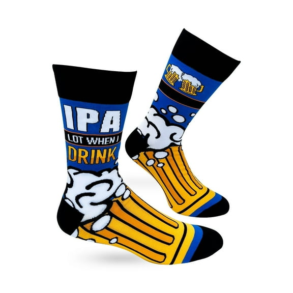 "IPA Lot When I Drink" Funny Pun Beer Lovers Men's Novelty Socks, 1 Size Fits Most, 1 Pair