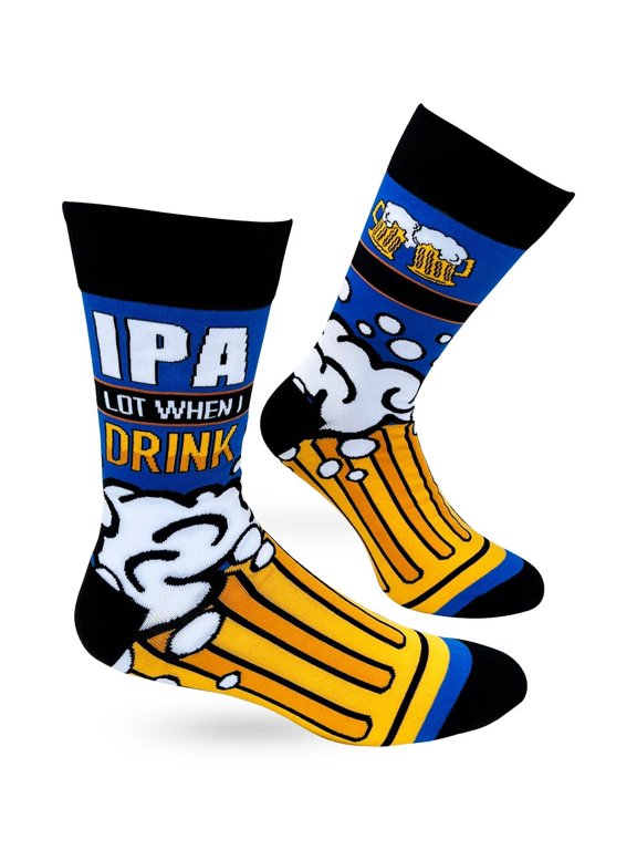 "IPA Lot When I Drink" Funny Pun Beer Lovers Men's Novelty Socks, 1 Size Fits Most, 1 Pair