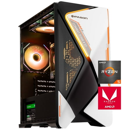 IPASON Gaming Desktop PC, AMD Ryzen 5 5600G(Upgrade to 5600GT), 1TB SSD, 16G RAM,AMD Vega 7 Radeon Graphics, Wifi, Tower,Windows 11 Home