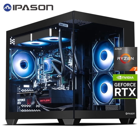 IPASON Speedra Gaming Desktop PC, AMD Ryzen 7 5700X, Nvidia RTX 5060, 16GB RAM, 1TB SSD, Wifi, Windows 11 Home,Prebuilt Pc Computer,New