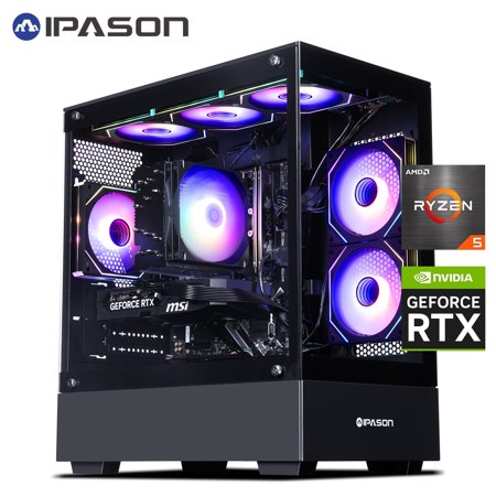 IPASON Gaming PC - AMD Ryzen 5 9600X, NVIDIA RTX 5060 Ti, 32GB DDR5, 1TB NVMe SSD, 650W Gold PSU, Wi-Fi 6, Liquid Cooling, ARGB Fans, Windows 11 Home (Prebuilt Gaming Desktop)New