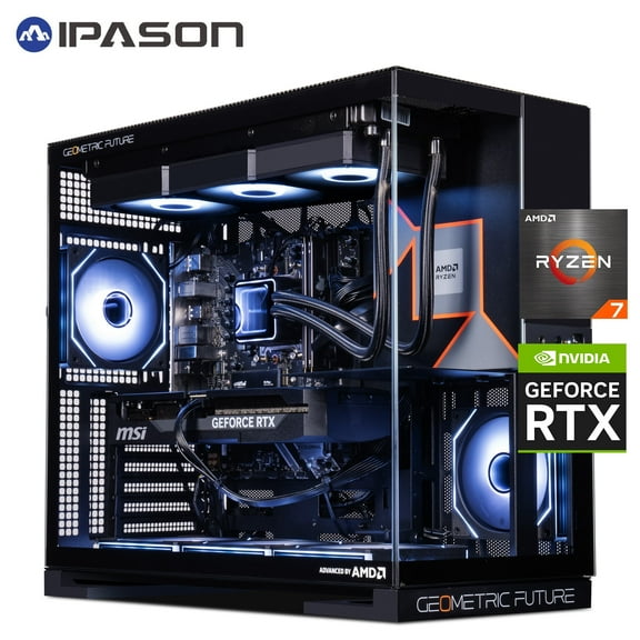 IPASON Ryvex Gaming Desktop, AMD Ryzen 7 7800X3D, NVIDIA GeForce RTX 5070, 32GB DDR5, 1TB SSD, High-Performance Gaming PC,ARGB Fans, AI Ready,Prebuilt Gaming Pc