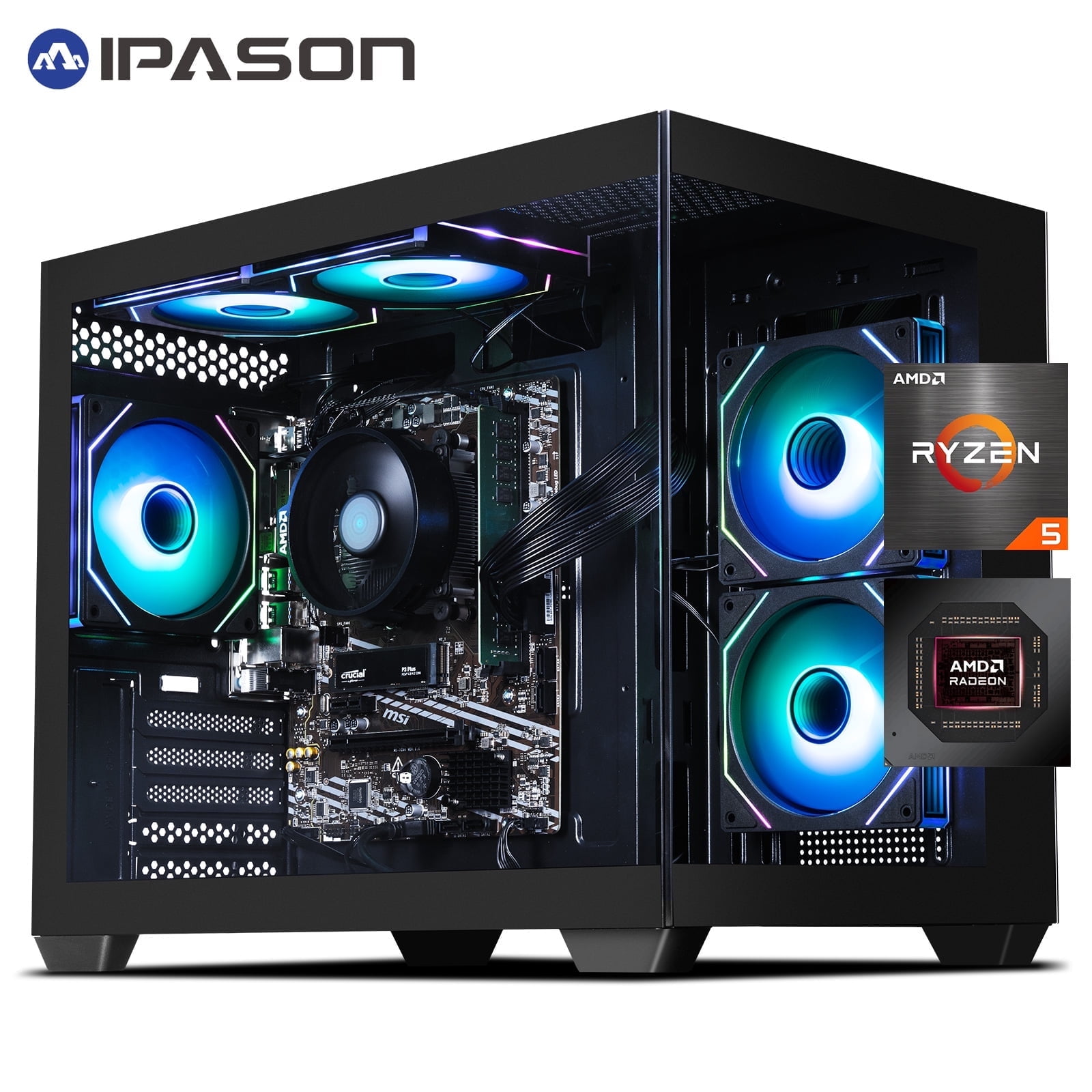 IPASON Gaming Desktop PC, Amd Ryzen 5 5600G 6 Core 3.9GHz, AMD Radeon Graphics Igpu, 1TB SSD, 16GB DDR4 Ram, Windows 11 Home