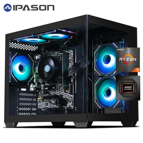IPASON Gaming Desktop PC, Amd Ryzen 5 5600G 6 Core 3.9GHz, AMD Radeon Graphics Igpu, 1TB SSD, 16GB DDR4 Ram, Windows 11 Home