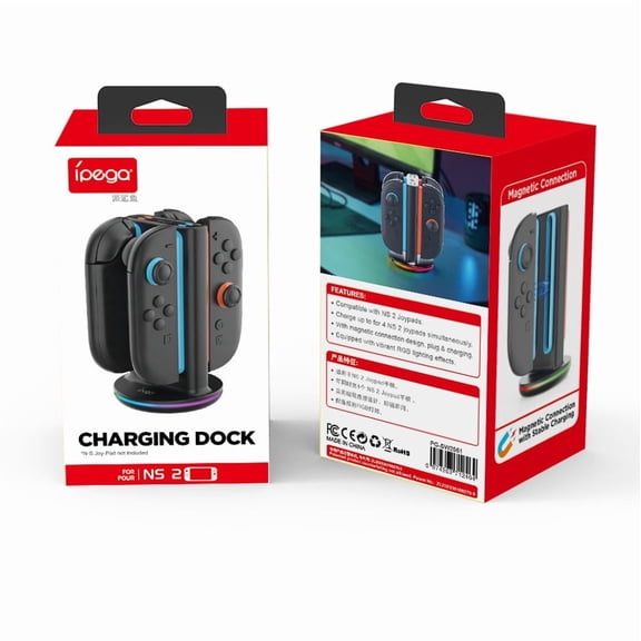 IPEGA 4-in-1 Charging Dock for Nintendo Switch 2 Joy-Con Controllers - Fast Charging Station for 4 Left/Right NS2 Gamepads, LED Indicators & Anti-Slip Base