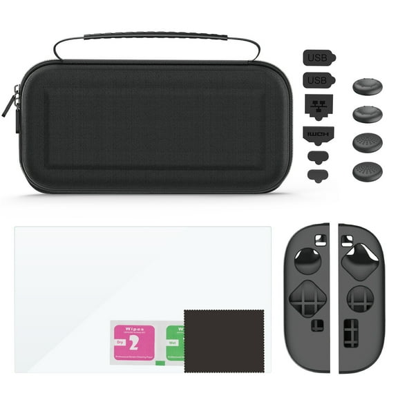 IPEGA 9-in-1 Accessory Kit for New Nintendo Switch 2 - Carrying Case + Silicone Joy-Con Covers + Tempered Glass Screen Protector + Thumb Grips + Dust Plugs, All-in-One Protection Bundle