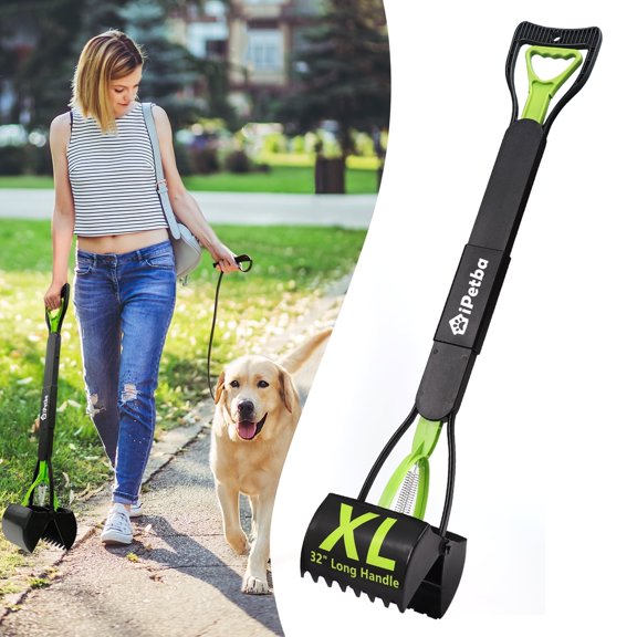 iPetba 32 inch Pooper Scooper for Large Dogs – Heavy Duty Long Handle Dog Poop Scooper for Yard, No Bending Save Back, Ease of Pickup for Grass Gravel Concrete, Green