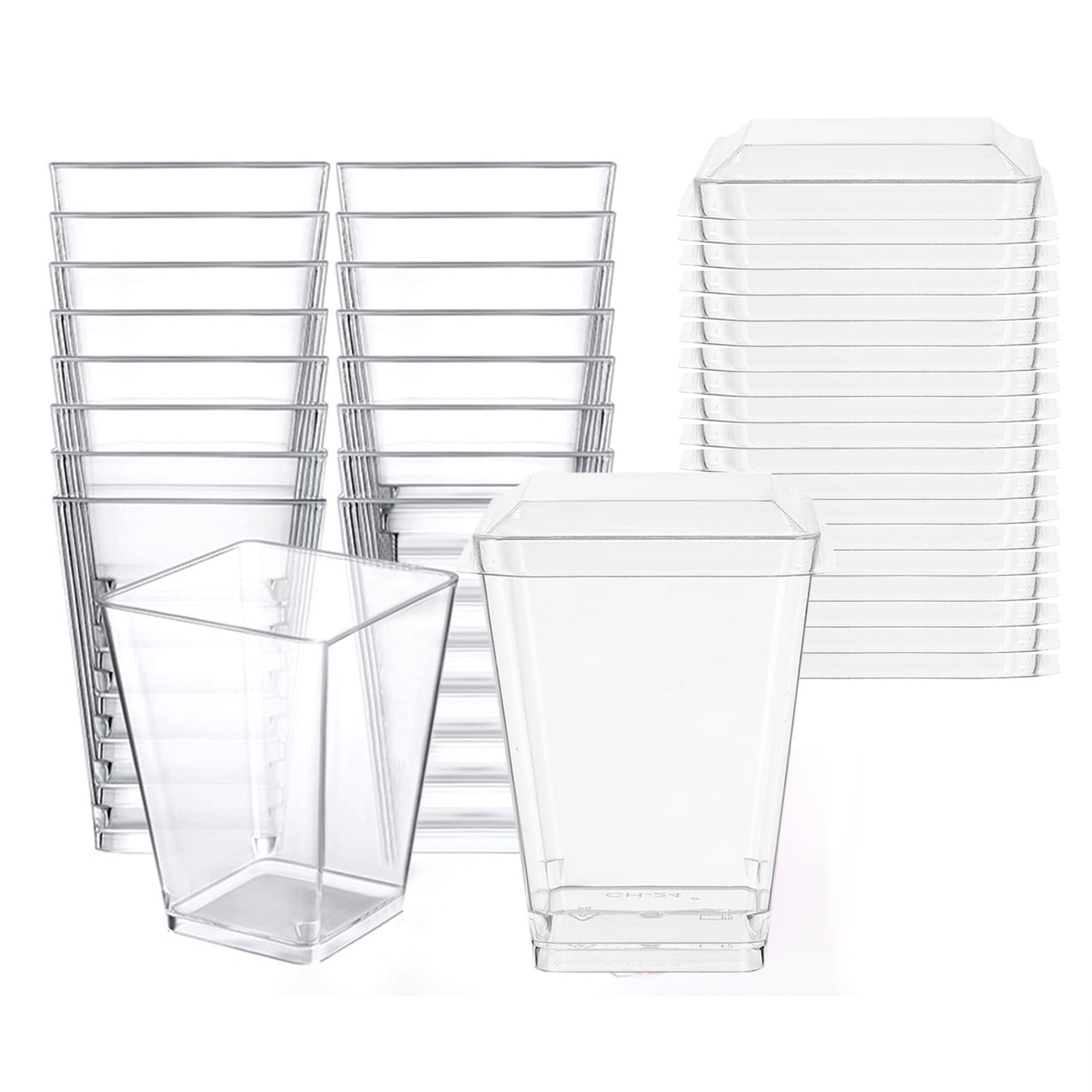 IPEWLEX 20-Pack Clear Disposable Plastic Dessert Cups with Flat Lid - Stereoscopic Jelly Cups for Mini Cakes, Pudding, and More - Convenient and Environmentally Friendly