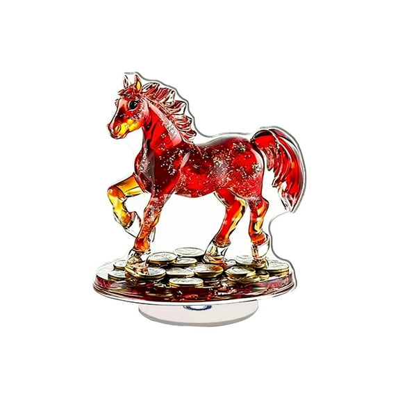 IPEWLEX 2D Rotatable Red Horse Ornament with 360° Spinning Base – Lucky Lunar New Year Desktop Decor for Wealth, Vigor & Success Symbolism
