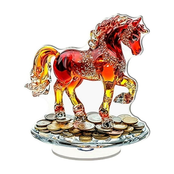 IPEWLEX 2D Rotatable Red Horse Ornament with 360° Spinning Base – Lucky Lunar New Year Desktop Decor for Wealth, Vigor & Success Symbolism