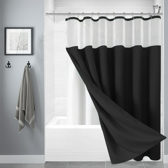 IPEWLEX 3 In 1 Weave Shower Curtain Set with Clear Liner, Heavy Duty Polyester, 12 Stainless Steel Hooks, Waterproof, Modern Design, 35.8x72in