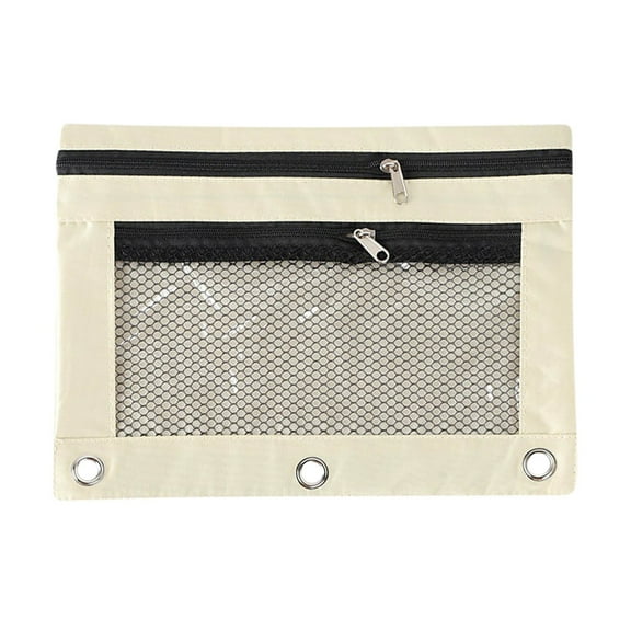 IPEWLEX 3 Ring Binder Pencil Pouch - 2 Zipper Compartments with Clear View Window, Cloth Cosmetic Bag & Pull Ring