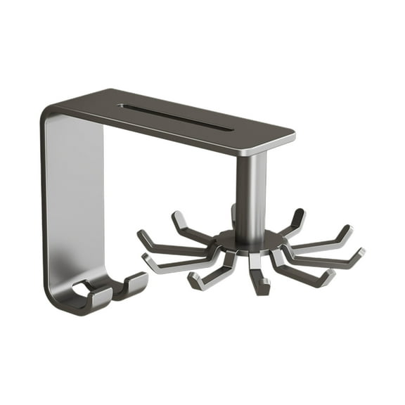 IPEWLEX 360 Degree Rotating Utensils Hanging Rack - Space-Saving Kitchen Utensil Hooks for Pots, Gloves, Spoons, and More - Sturdy Wall Mounted Organizer with No Punching Required