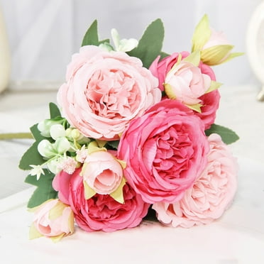 IPEWLEX Artificial Silk Peony Flowers Bouquet - Realistic Wedding, Valentine's Day, Home Decor (Vase Not Included)