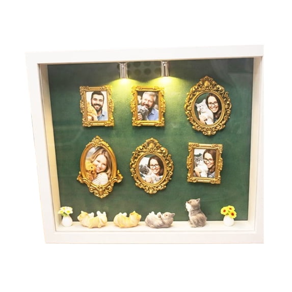 IPEWLEX Cats Lovers DIY Mini Shadow Box Frame for Creative Wall or Desk Decor with Silhouette Scene and Photo Slot