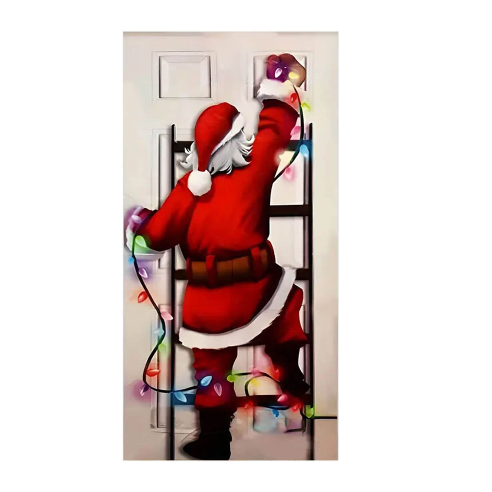 IPEWLEX Christmas Door Decor: 35.4* 70.8 In,Multicolor Polyester Santa Claus Themed Photo Background Door Sticker for Holiday Party Ambience
