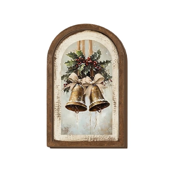 IPEWLEX Christmas Wooden Wall Art Sign with Bells & Holly – Rustic Holiday Decor for Wall & Door