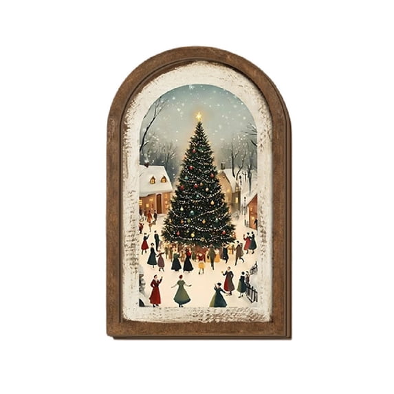 IPEWLEX Christmas Wooden Wall Art Sign with Holiday Scene – Rustic Wall Decor for Home & Entryway