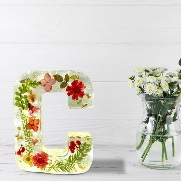 IPEWLEX Flower Night Light - Resin Home Decor, Floral Alphabet Design, Warm Ambiance, Thoughtful Gift, Easy Operation