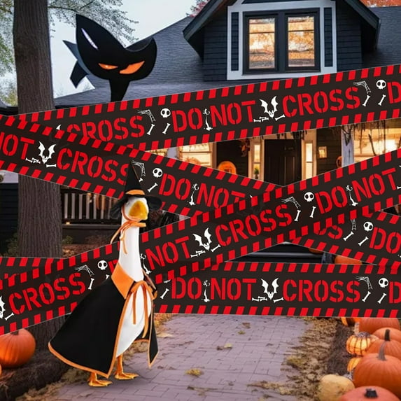 IPEWLEX Halloween Caution Tape - Spooky Decorations for Parties, Creates Eerie Ambiance, 600cm Long Plastic Warning Strip - Set of 2