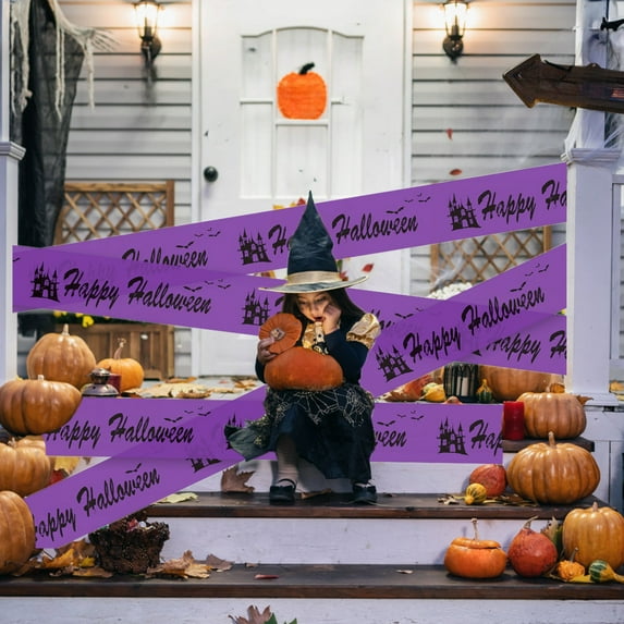 IPEWLEX Halloween Caution Tape - Spooky Decorations for Parties, Creates Eerie Ambiance, 600cm Long Plastic Warning Strip - Set of 2