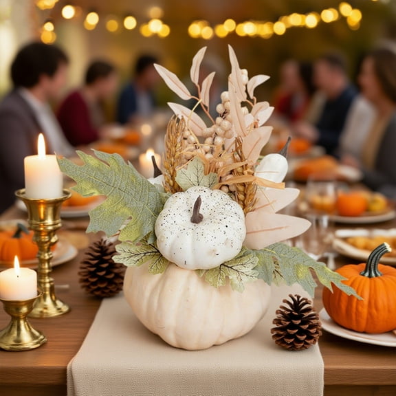 IPEWLEX Harvest Festival Pumpkin Ornaments - Thanksgiving Farmhouse Decoration with Maple Leaves and Berries for Indoor Outdoor Use