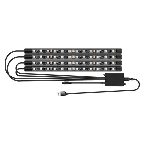 IPEWLEX Interior Car LED Strip Lights, 4PCS Multicolor Music Sync Under Dash LED Lights for Car Interior with Remote Control and USB Power Supply, Black