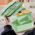 thumbnail image 1 of IPEWLEX Lunch Box Containers，3 Compartments in One Large Lunch Box Leakproof Lunch Box Suitable for Dining out Work Microwave Lunch Box Sealed Adult Lunchbox Container(Green), 1 of 7