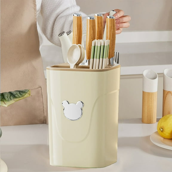 IPEWLEX Multi-Functional Knife Block Organizer for Kitchen Utensils, Durable Plastic Utensil Hanger with Water Tray, Space-Saving Design