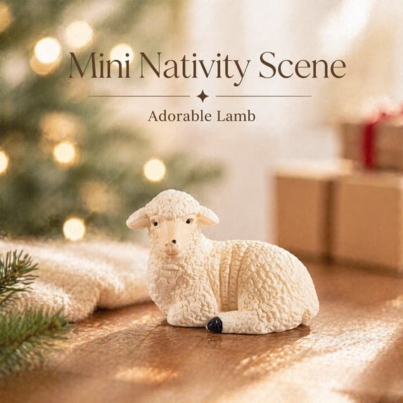 IPEWLEX Nativity Lamb Figurine – Mini Resin Christmas Creche Decoration, Adorable Farm Animal for Mantel, Tabletop & Holiday Display