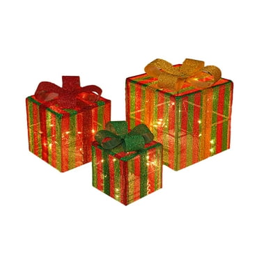 IPEWLEX Set of 3 LED Lighted Christmas Boxes with Remote Control - Outdoor and Indoor Decorations for Festive Spirit