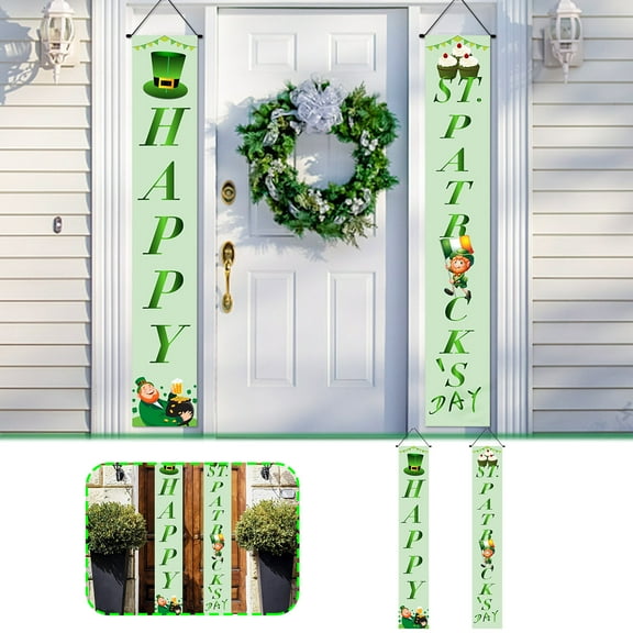 IPEWLEX St. Patrick's Day Porch Sign - Welcome Home Door Curtain Banner, 2-Pack Hanging Flag Decoration for Irish Holiday Party & Front Door Decor