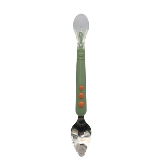 IPEWLEX Stainless Steel Double Head Fruit Scraper Spoon - Food Grade Feeding Tool, Serrated Design for Easy Cutting and Serving