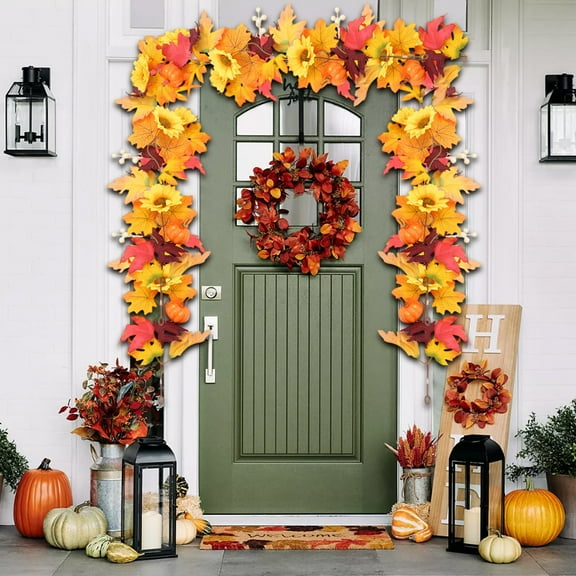 IPEWLEX Thanksgiving Fall Decoration Artificial Maple Leaf Garland, Durable Rattan Wall Hanging for Home, Parties, and Events