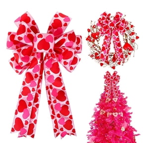 IPEWLEX Valentine's Day Tree Top Bow - Heart Shaped Wreath Decoration, Red Cloth Bow, 19.4x11.6in