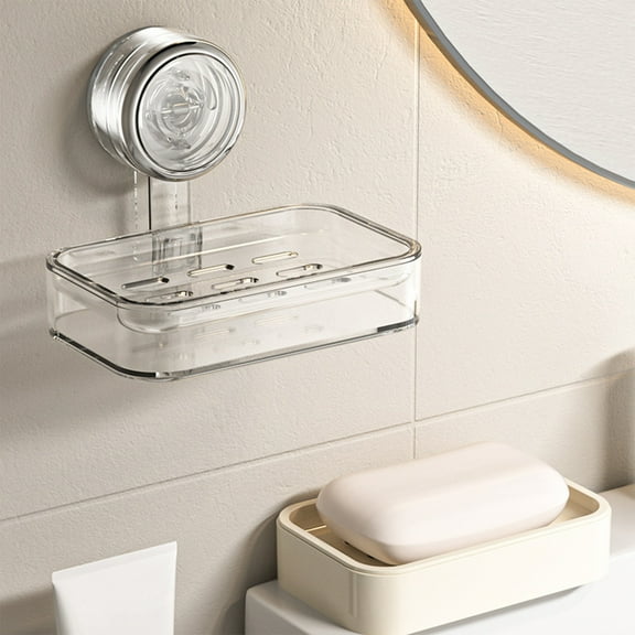 IPEWLEX Wall Mounted Suction Cup Soap Box - No Drilling, Bathroom Storage Rack, Multi-Purpose Shower Caddy with Drainage System