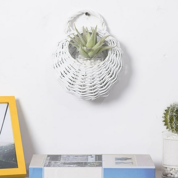 IPEWLEX Wooden Woven Wall Mounted Flower Basket,Living Room Storage & Decorative Hanging Planter