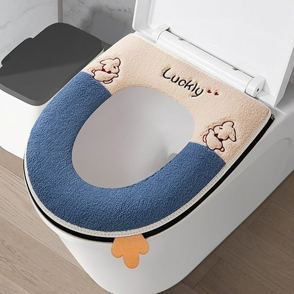 IPEWLEX Zipper Toilet Seat Cover, Soft Embroidery, Universal Fit, Easy Clean, 16.92x14.56in