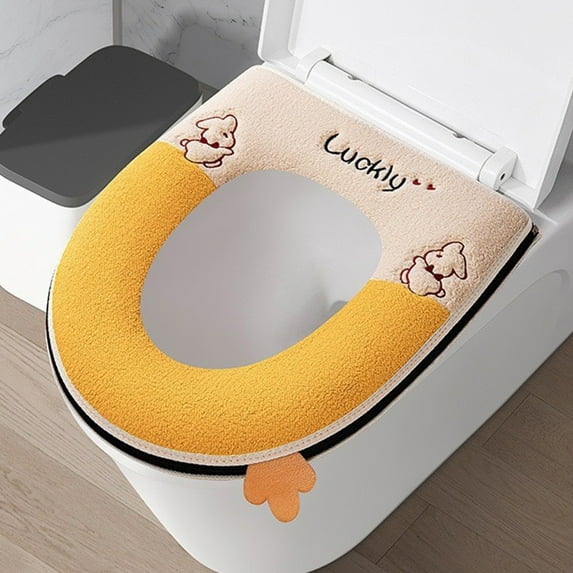 IPEWLEX Zipper Toilet Seat Cover, Soft Embroidery, Universal Fit, Easy Clean, 16.92x14.56in